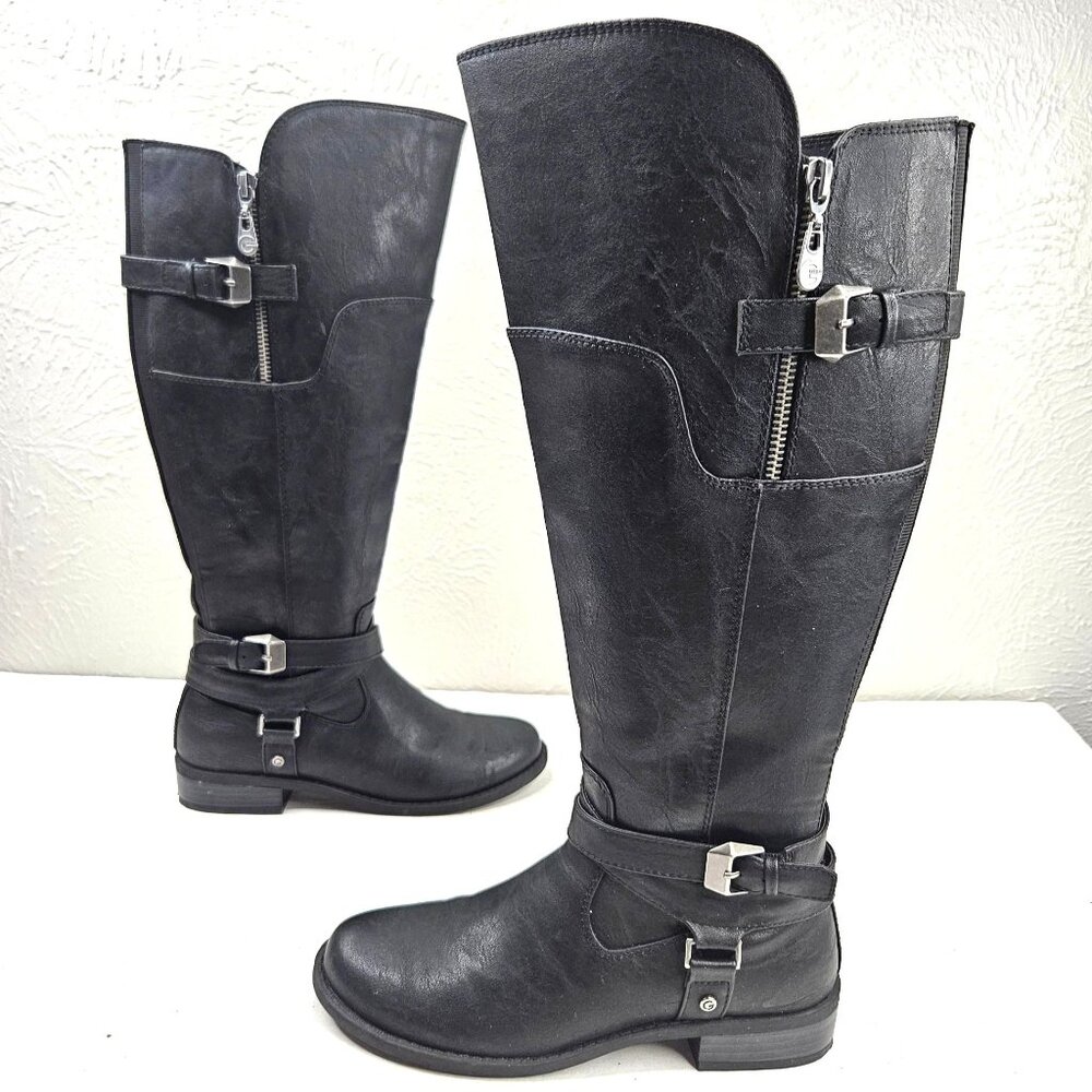 G By Guess Wide Calf Equestrian Boots Sz 6 Black Knee High Western Riding Biker